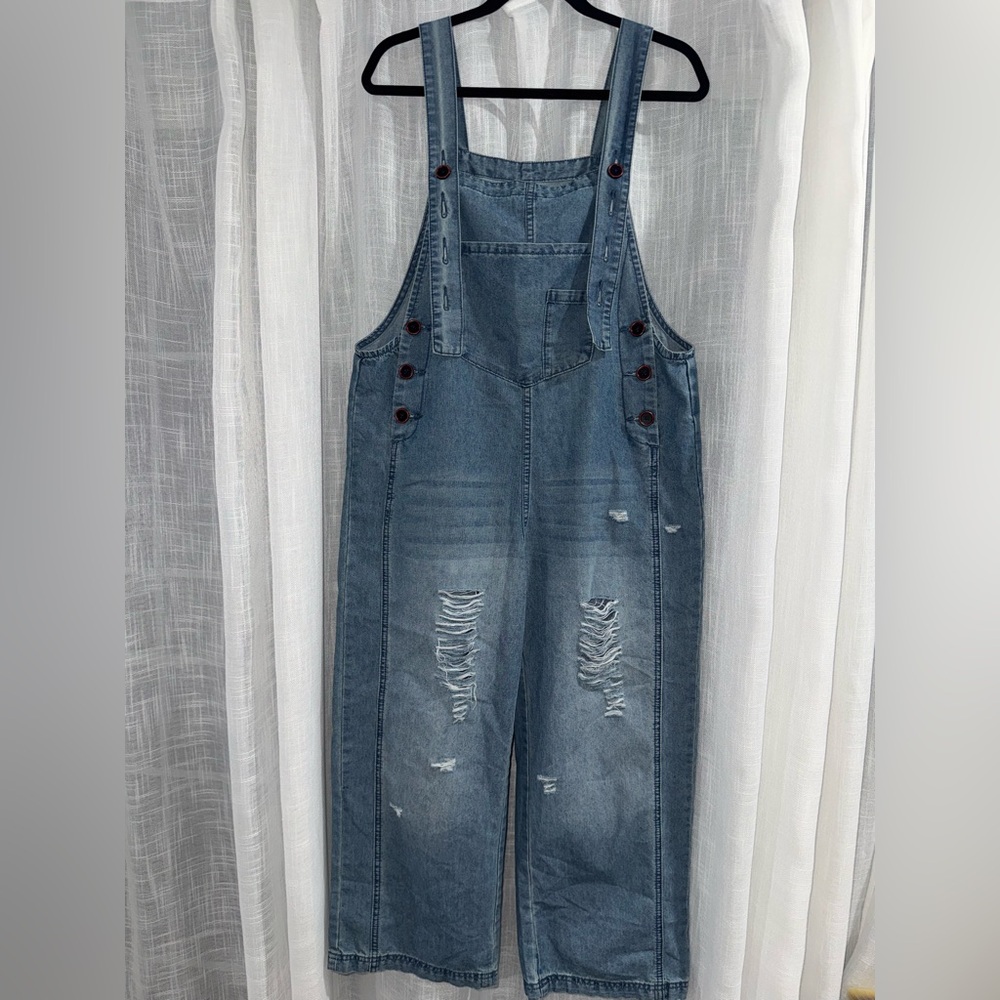 Distressed Denim Overalls Small
